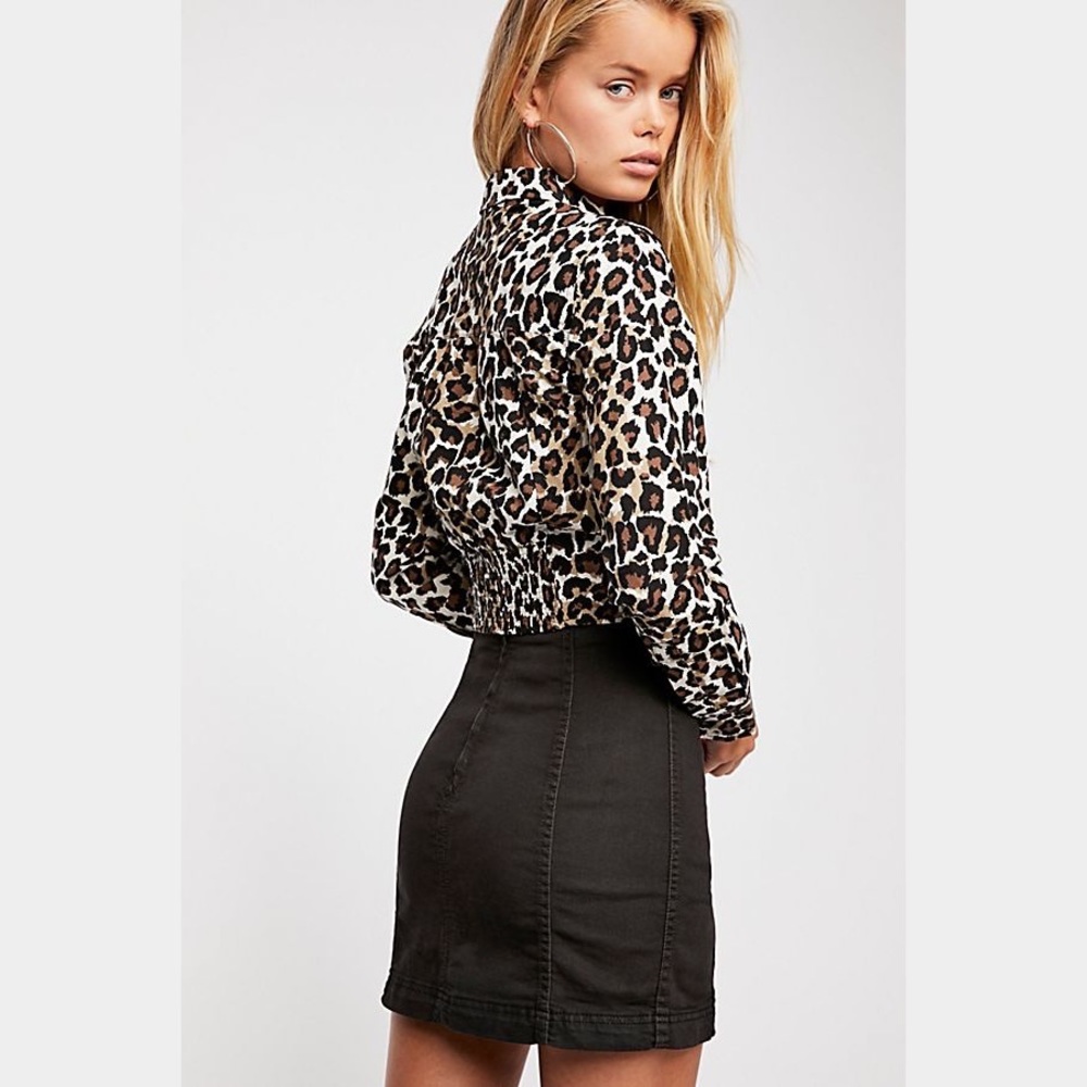 NWOT Free People Modern Femme Black Denim Skirt